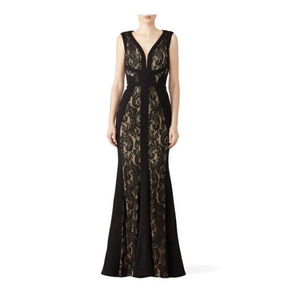 LM COLLECTIONS Black Gown Cocktail Lace Maxi Dress US 2